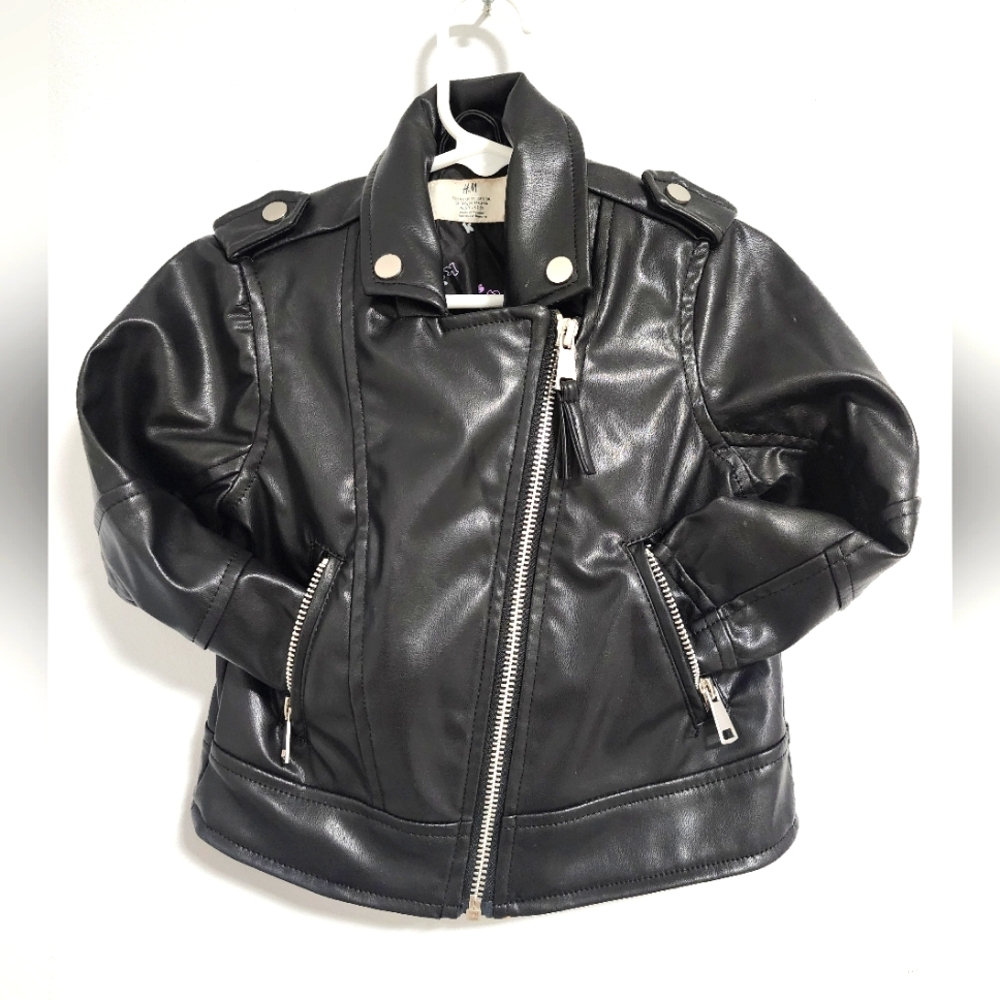 H&M Black Girls Faux Leather Moto Jacket